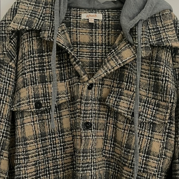 Plaid Hooded Flannel Shacket - Picture 3 of 4